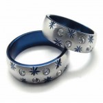 Diamond set 6mm Blue Titanium & Silver Inlaid Court Band Ring