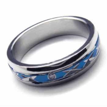 Diamond set 5mm Blue Titanium Inlaid Ring