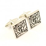 Titanium and Black IP Plated Leaf Square Cufflinks C-583