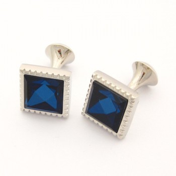 Titanium Square Cufflinks with Blue Zirconia C-581