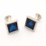 Titanium Square Cufflinks with Blue Zirconia C-581