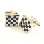 Titanium Black and White Pane Shell Cufflinks C-559