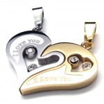 "I Love You" Heart Couple Titanium Pendants - Free Chain 17494