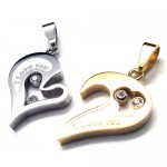 "I Love You" Heart Couple Titanium Pendants - Free Chian