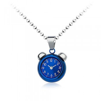 Popular Mens Blue Alarm Clock Like Titanium Pendant - Free Chain