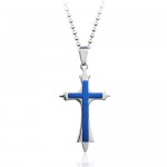 Stylish Mens Blue Titanium Cross Pendant - Free Chain