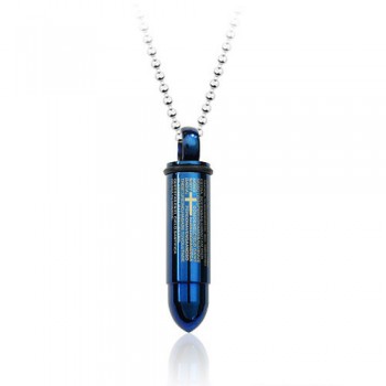 Cool Blue Mens Bullet Titanium Pendant - Free Chain