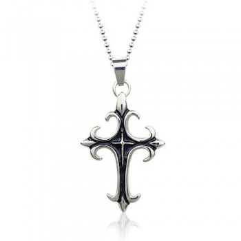 Stylish Mens Black Titanium Cross Pendant - Free Chain