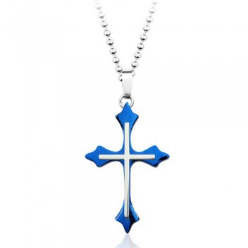 Popular Mens Blue Titanium Pendant - Free Chain