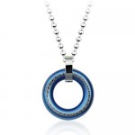 Retro Mens Ring-Shaped Blue Titanium Pendant - Free Chain