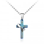 Popular Mens Blue Cross Titanium Pendant - Free Chain 