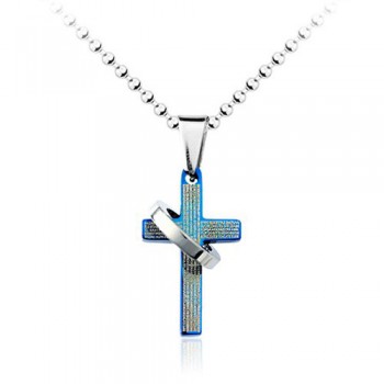 Popular Mens Blue Cross Titanium Pendant - Free Chain 