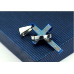 Popular Mens Blue Cross Titanium Pendant - Free Chain 