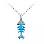 Cute Blue Fish Bone Titanium Pendant - Free Chain