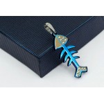 Cute Blue Fish Bone Titanium Pendant - Free Chain