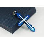 Fashion Mens Blue Titanium Cross Pendant - Free Chain