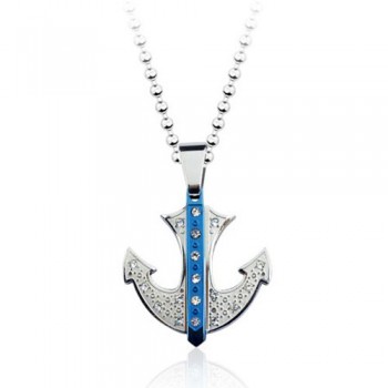 Popular Blue Anchor-shaped Titanium Pendant - Free Chain