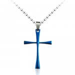 Mens Blue Simple Titanium Cross Pendant - Free Chain