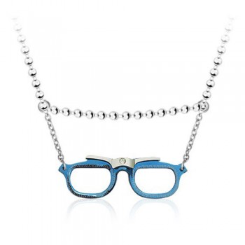 Popular Mens Glasses Shaped Titanium Pendant - Free Chain