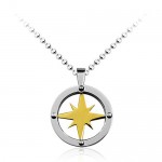 Golden Star Circle Mens Titanium Pendant - Free Chain