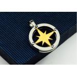 Golden Star Circle Mens Titanium Pendant - Free Chain