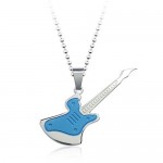 Fashion Blue Guitar Titanium Pendant - Free Chain