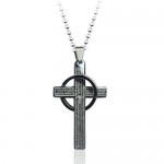 Mens Bible Cross Black Titanium Pendant - Free Chain