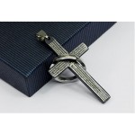 Mens Bible Cross Black Titanium Pendant - Free Chain