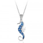 New style Blue Hippocampus Kaup Titanium Pendant with Diamonds - Free Chain