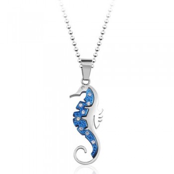 New style Blue Hippocampus Kaup Titanium Pendant with Diamonds - Free Chain