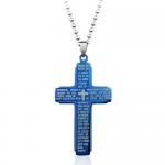 Blue Bible Titanium Cross Pendant - Free Chain