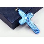 Blue Bible Titanium Cross Pendant - Free Chain