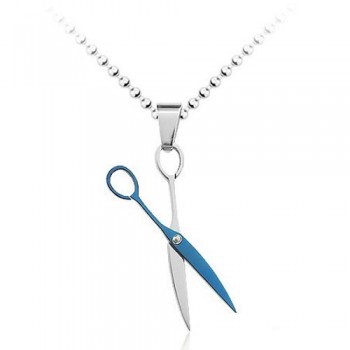 Blue Scissor Fashion Titanium Pendant - Free Chain