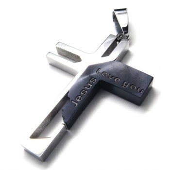 Love You Jesus Cross Titanium Pendant (Black) 17754