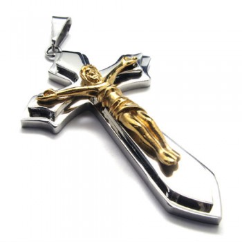 Two Layers Cross Titanium Pendant (Gloden) 18028