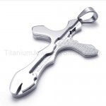 Silvery Carving Letters Cross Titanium Pendant 20160