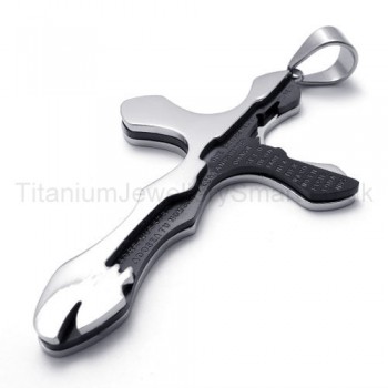 Duotone Carving Letters Cross Titanium Pendant 20161