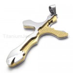 Golden Carving Letters Cross Titanium Pendant 20162