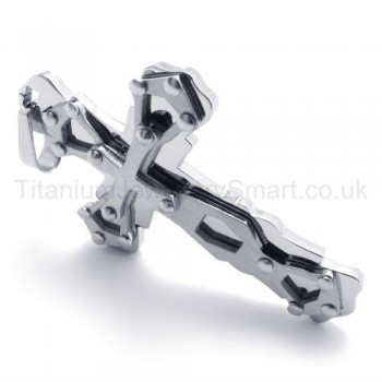 Silvery Hollowed Cross Titanium Pendant 20266