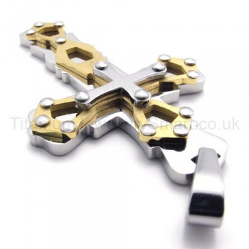 Golden Hollowed Cross Titanium Pendant 20267