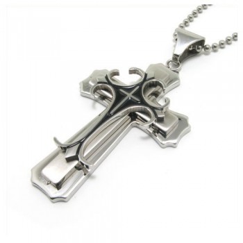 man 2 Layer Cross Pure Titanium Pendant Free Chain 12074