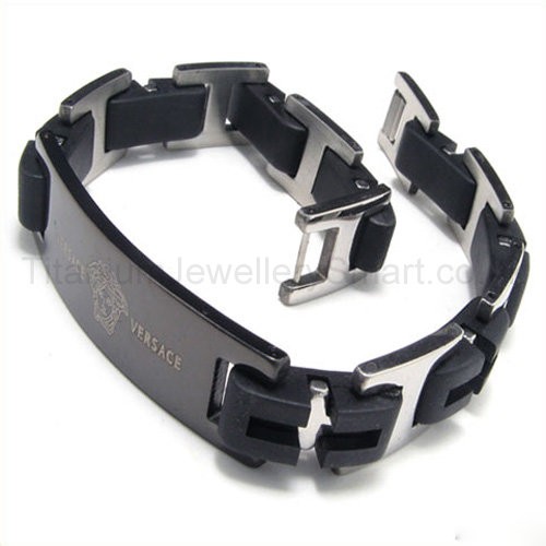 Titanium Versace Logo Double HLink Bracelet 08132