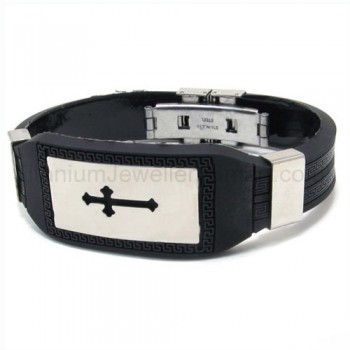 Mens Stylish Titanium and Rubber Cross Bracelet 13388