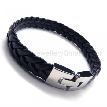 Titanium   Leather Plait Bracelet 17308