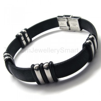 Mens Titanium and Leather Bracelet 18333