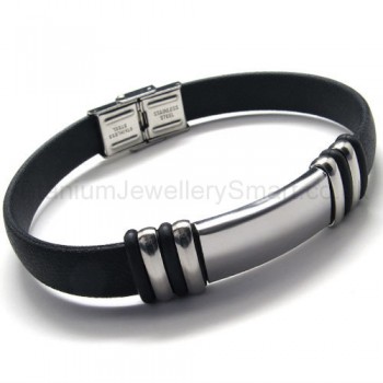 Mens Titanium and Leather Without Pattern Bracelet 18334