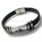 Mens Titanium and Leather With Cross Bracelet 18335