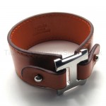 Brown Titanium Leather Wide Bracelet 18359