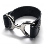 Black Titanium Leather Wide Bracelet 18360