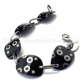 Cute Black Curving Oval Titanium Link Women's Bracelet 18368